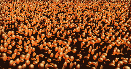 Render with a pattern of golden spheres and ellipses