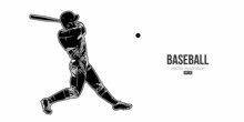 Abstract Silhouette Of A Baseball Player On White Background. Baseball Player Batter Hits The Ball. Vector Illustration