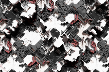 Poster - 3d illustration of a realistic model of a robot or  gray cyber armor. Close-up equipment for mining crypto-bitcoin; ether. Video cards; motherboards