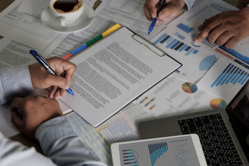 Poster - businessman working on laptop computer on desk document signing contract erp