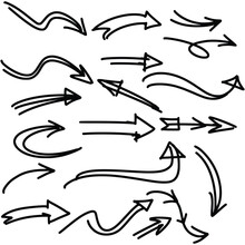 Collection Of Vector Arrows.The Drawn Object Of The Brush.Arrows On A White Background.Abstract Hand-painted Brush And Stroke Arrows