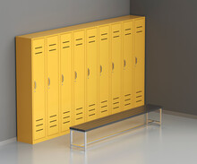 Yellow Metal Lockers In The Locker Room