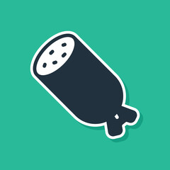 Sticker - Blue Salami sausage icon isolated on green background. Meat delicatessen product. Vector