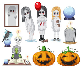 Poster - Set of halloween ghost and elements