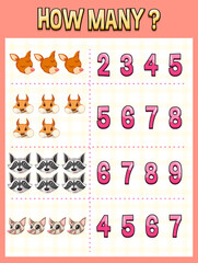 Wall Mural - counting number template with animal