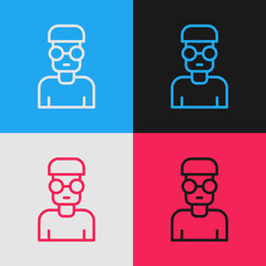 Poster - Pop art line Nerd geek icon isolated on color background. Vector