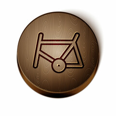 Sticker - Brown line Bicycle frame icon isolated on white background. Wooden circle button. Vector