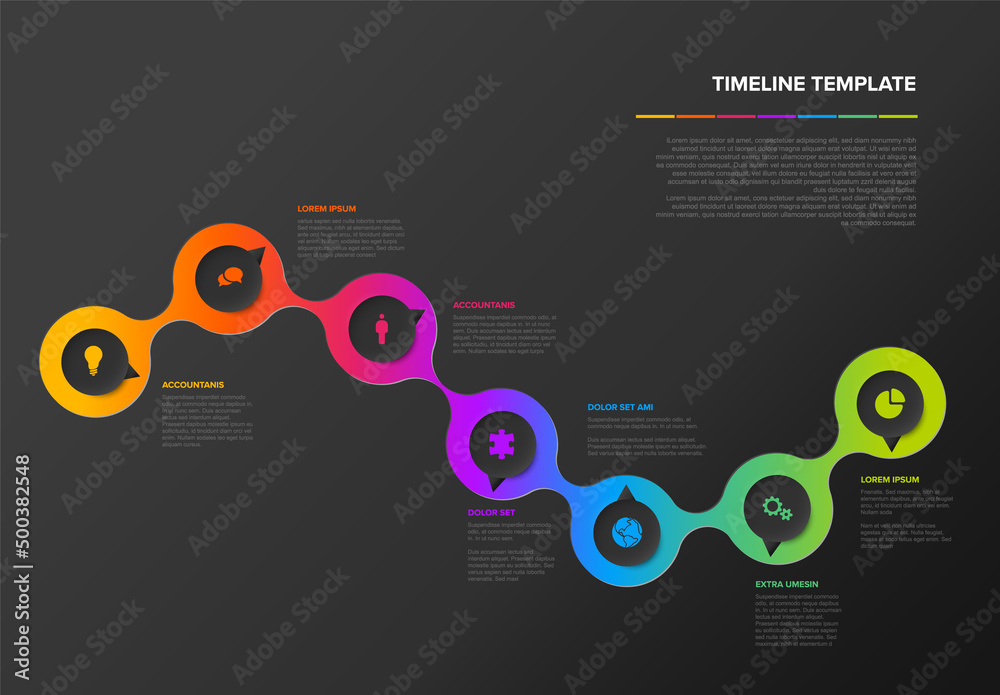 a visually appealing dark timeline infographic with... Dark Infographic Milestones Timeline Template with circles Stock Vector ...