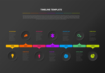 Sticker - Seven circle steps simple dark timeline process infographic