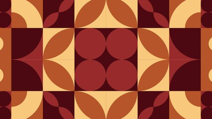 Abstract dynamic pattern with retro calm color combination. Endless artistic motion graphic mosaic with flat design. Seamless loop geometric background with animated tiles