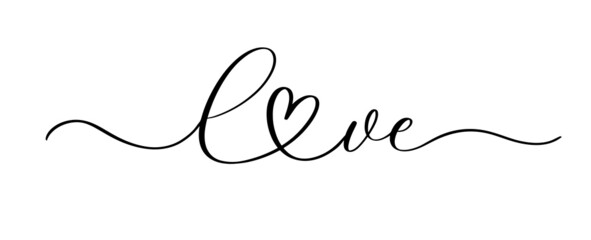 Wall Mural - Love. Continuous line script cursive calligraphy text inscription for poster, card, banner valentine day, wedding, t shirt