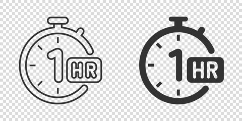 Wall Mural - 1 hour clock icon in flat style. Timer countdown vector illustration on isolated background. Time measure sign business concept.