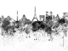 Paris Skyline In Watercolor On White Background