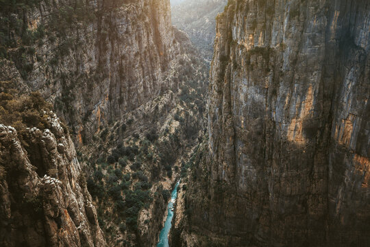 Aerial view Tazi canyon landscape mountains and river in Turkey wild nature scenery travel beautiful destinations