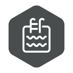 Sticker - Logo Swimming Pool. Icono plano con silueta de piscina de forma de cuadrado con olas con líneas en hexágono color gris