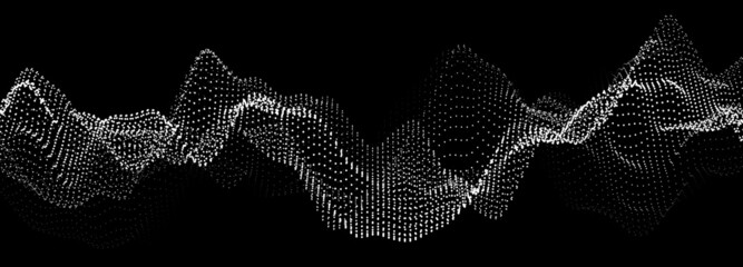 Fototapete - Abstract gradient dynamic wave of glowing particles. Network of neon dots. Big data. Digital background. Vector