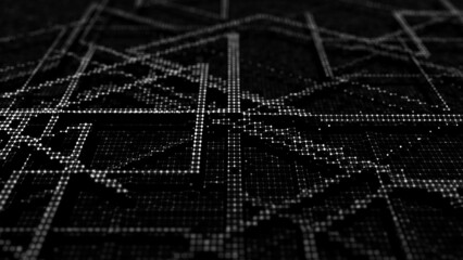 Fototapete - Abstract technology background. Computer matrix. Futuristic cyber background of points. 3d rendering.