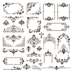Poster - Ornamental design lace borders and corners Vector set art deco floral ornaments elements