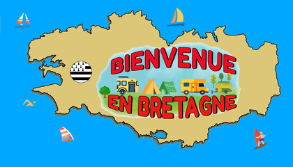 Wall Mural - Bienvenue en Bretagne et arrière-plan carte de la région bretonne	