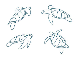 Sticker - sea turtle line art logo set vector illustration 