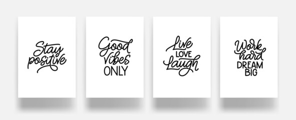 Wall Mural - Set of motivational quotes calligraphy. Monoline slogan lettering print collection. Vector illustration.