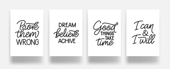 Set of motivational quotes calligraphy. Monoline slogan lettering print collection. Vector illustration.