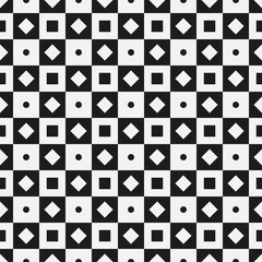 Poster - Chessboard is a canvas on which rhombuses and squares are located. Vector with simple shapes of checkers. White rhombuses and black squares on a chessboard.