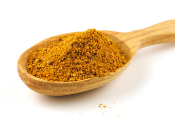 Sticker - Curry powder seasoning in a wooden spoon isolate