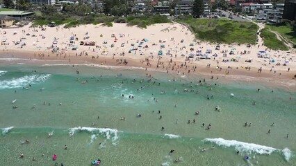 Wall Mural - Freshwater Beach, Sydney with crowds of swimmers during summer 