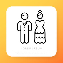 Wedding Suit Line Icon. Groom's Suit, Bride's Dress. Marriage Concept. Icon Style. Vector Line Icon For Business And Advertising