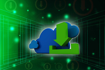 Poster - 3d illustration Cloud with downloading arrow 