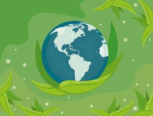 Poster - earth planet with leaves