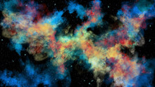 Abstract Background - A Multicolored Cosmic Nebula On A Black Background.