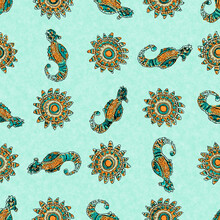 Coral Green Seahorse Linen Wash Nautical Background. Summer Coastal Style Fabric Swatches. Under The Sea Life Tropical Fishes Material. 2 Tone Green Reef Dyed Textile Seamless Pattern.