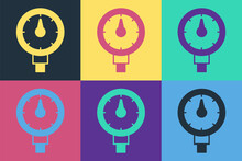 Pop Art Tire Pressure Gauge Icon Isolated On Color Background. Checking Tire Pressure. Gauge, Manometer. Car Safe Concept. Vector