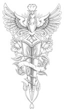 Knife Design With Pink Wings And Branches