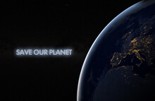 The Our Planet Is Our Home Text Title In Outer Space. Elements Of This Image Furnished By Nasa