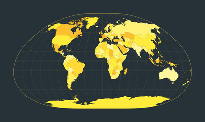 Poster - world map. loximuthal projection. futuristic world illustration for your infographic. bright yellow 