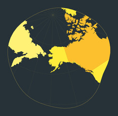 Poster - World Map. Modified stereographic projection for Alaska. Futuristic world illustration for your infographic. Bright yellow country colors. Artistic vector illustration.