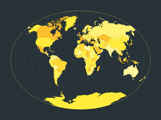 Poster - World Map. Fahey pseudocylindrical projection. Futuristic world illustration for your infographic. Bright yellow country colors. Classy vector illustration.
