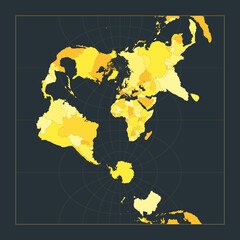 Poster - World Map. Transverse spherical Mercator projection. Futuristic world illustration for your infographic. Bright yellow country colors. Beautiful vector illustration.