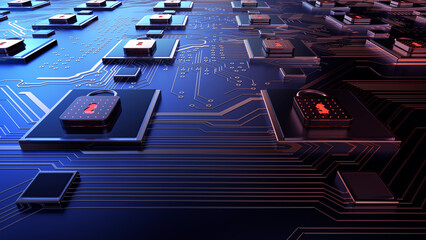 Aufkleber - Technology background security concept/Cyber security concept.  Illustrates cyber data security or information privacy idea in mother server is processing the data