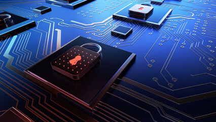 Aufkleber - Technology background security concept/Cyber security concept.  Illustrates cyber data security or information privacy idea in mother server is processing the data