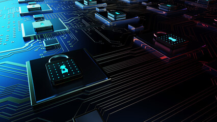 Aufkleber - Technology background security concept/Cyber security concept.  Illustrates cyber data security or information privacy idea in mother server is processing the data