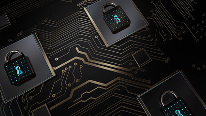 Aufkleber - Technology background security concept/Cyber security concept.  Illustrates cyber data security or information privacy idea in mother server is processing the data