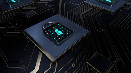 Aufkleber - Technology background security concept/Cyber security concept.  Illustrates cyber data security or information privacy idea in mother server is processing the data
