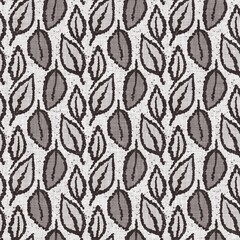 French grey botanical leaf linen seamless pattern with 2 tone country cottage style motif. Simple vintage rustic fabric textile effect. Primitive modern shabby chic kitchen cloth design.