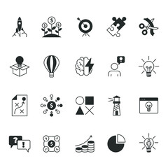 Wall Mural - Vector icon set. Startup, ideas and innovations.