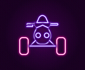 Poster - Glowing neon line All Terrain Vehicle or ATV motorcycle icon isolated on black background. Quad bike. Extreme sport. Colorful outline concept. Vector