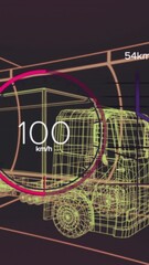 Wall Mural - animation of speedometer, gps and charge status data on vehicle interface, over 3d truck model